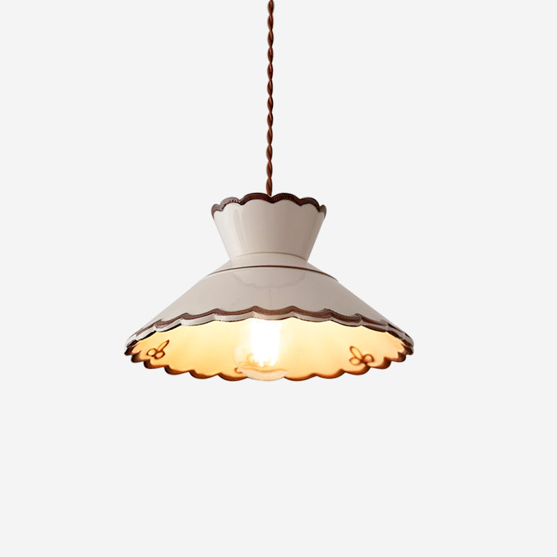 Scallop Shade Pendant Light Vintage Cream Ceramic