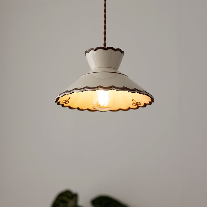 Scallop Shade Pendant Light Vintage Cream Ceramic