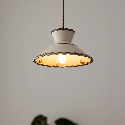 Scallop Shade Pendant Light Vintage Cream Ceramic