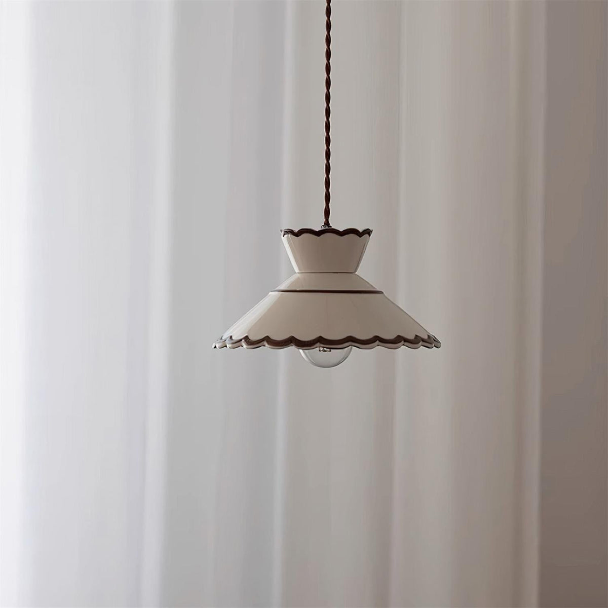 Scallop Shade Pendant Light Vintage Cream Ceramic