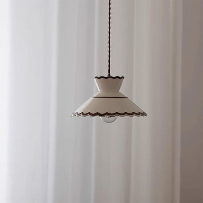 Scallop Shade Pendant Light Vintage Cream Ceramic