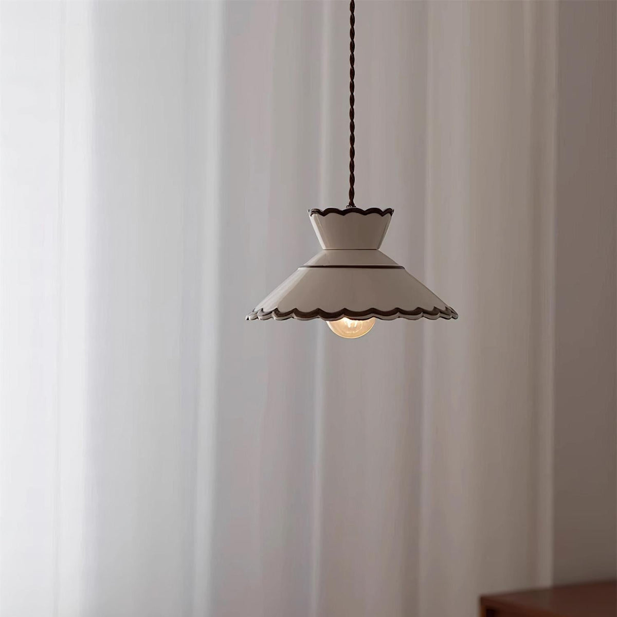 Scallop Shade Pendant Light Vintage Cream Ceramic