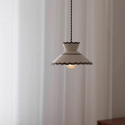 Scallop Shade Pendant Light Vintage Cream Ceramic