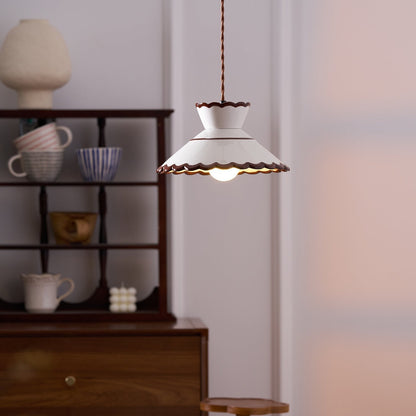 Scallop Shade Pendant Light Vintage Cream Ceramic