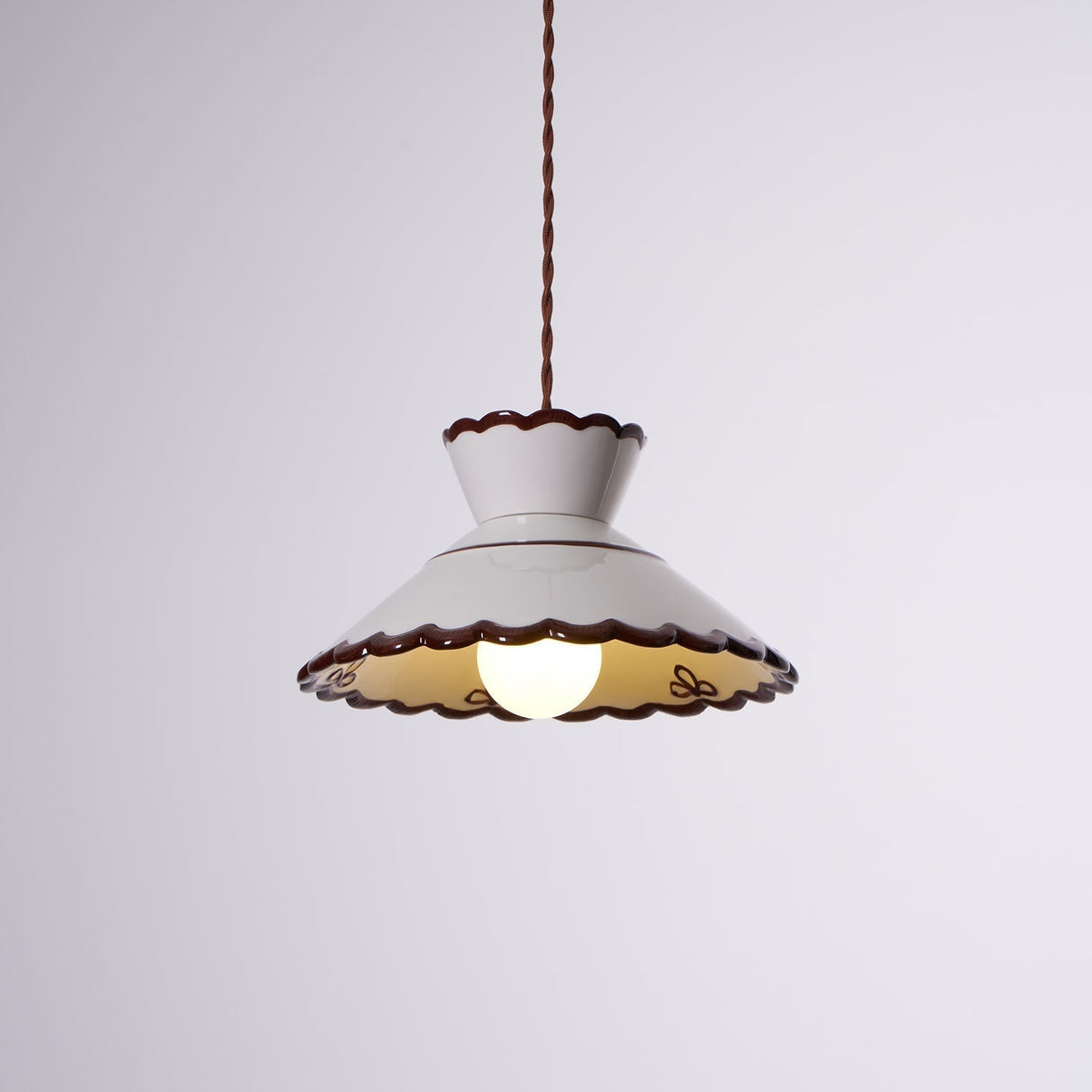 Scallop Shade Pendant Light Vintage Cream Ceramic