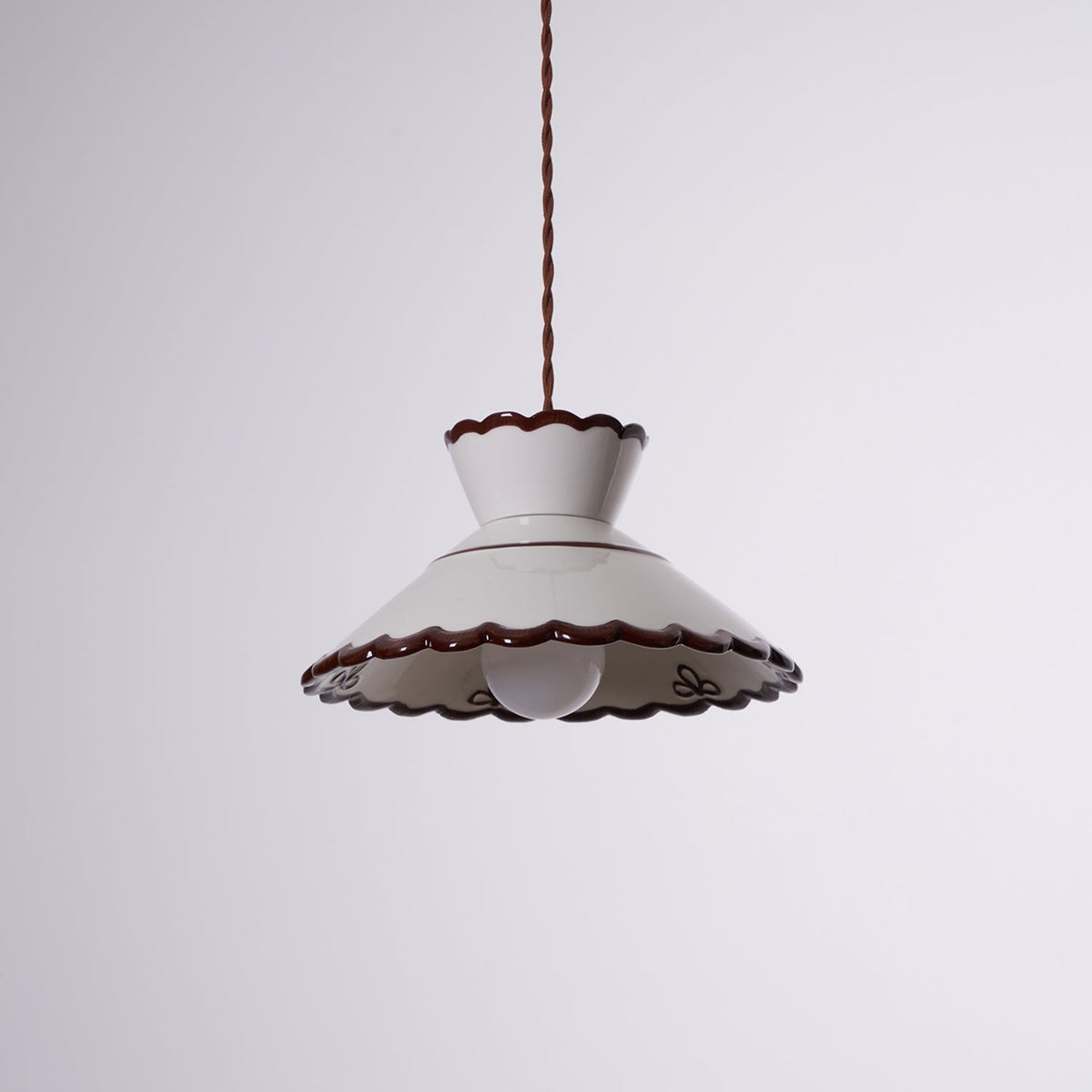 Scallop Shade Pendant Light Vintage Cream Ceramic