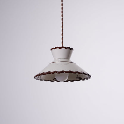 Scallop Shade Pendant Light Vintage Cream Ceramic