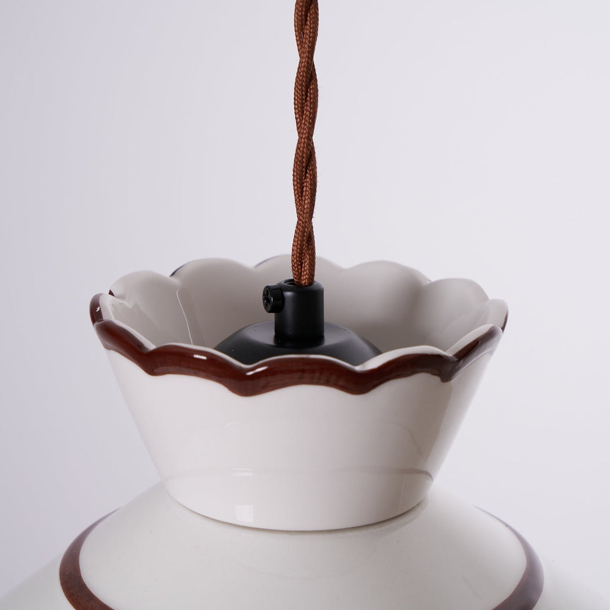 Scallop Shade Pendant Light Vintage Cream Ceramic