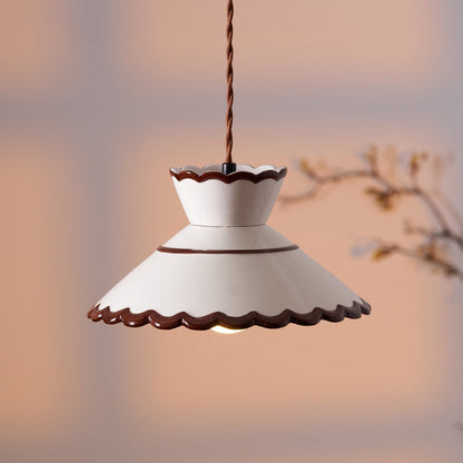 Scallop Shade Pendant Light Vintage Cream Ceramic