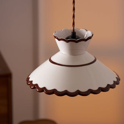 Scallop Shade Pendant Light Vintage Cream Ceramic