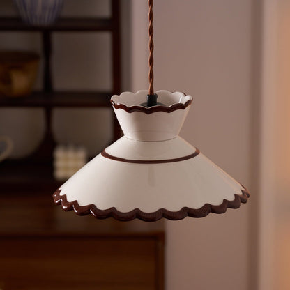 Scallop Shade Pendant Light Vintage Cream Ceramic