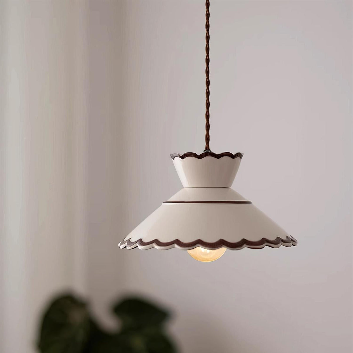 Scallop Shade Pendant Light Vintage Cream Ceramic