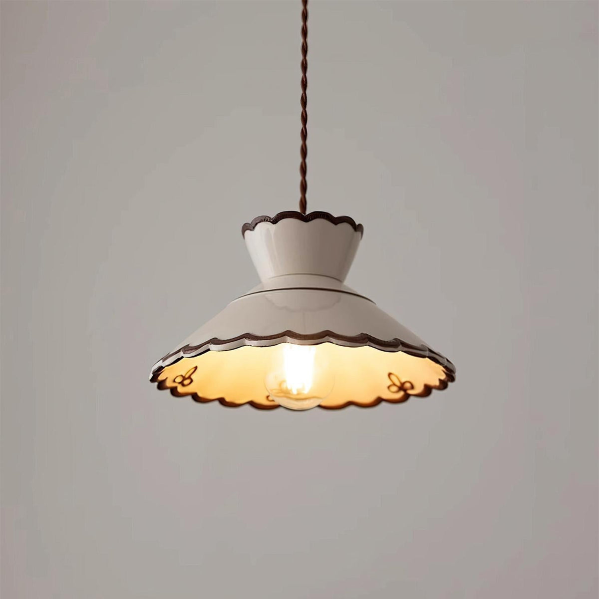 Scallop Shade Pendant Light Vintage Cream Ceramic