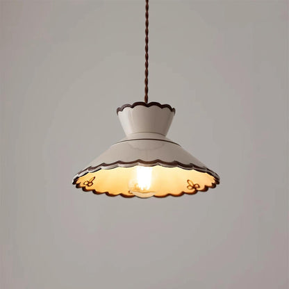 Scallop Shade Pendant Light Vintage Cream Ceramic
