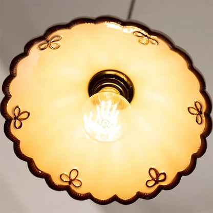Scallop Shade Pendant Light Vintage Cream Ceramic