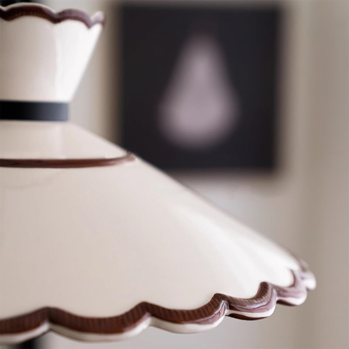 Scallop Shade Pendant Light Vintage Cream Ceramic
