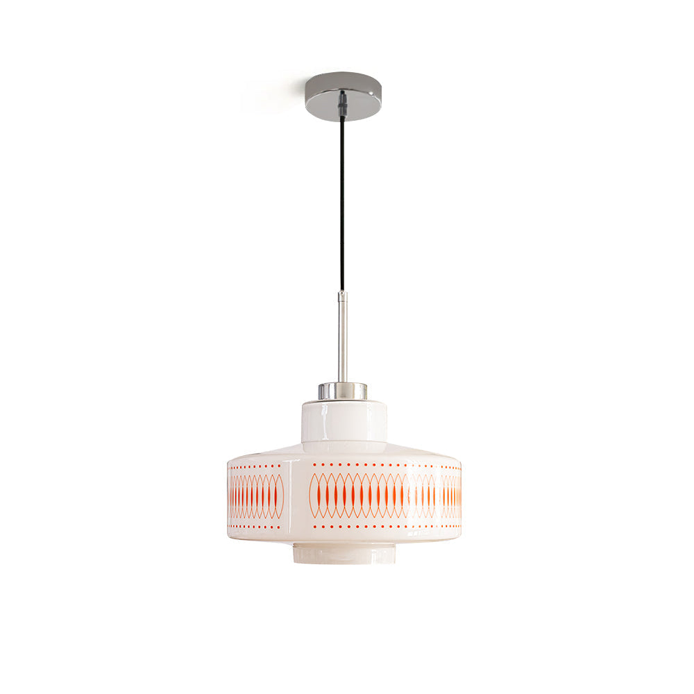 Warm Glow Glass Pendant Light With Geometric Mid Century