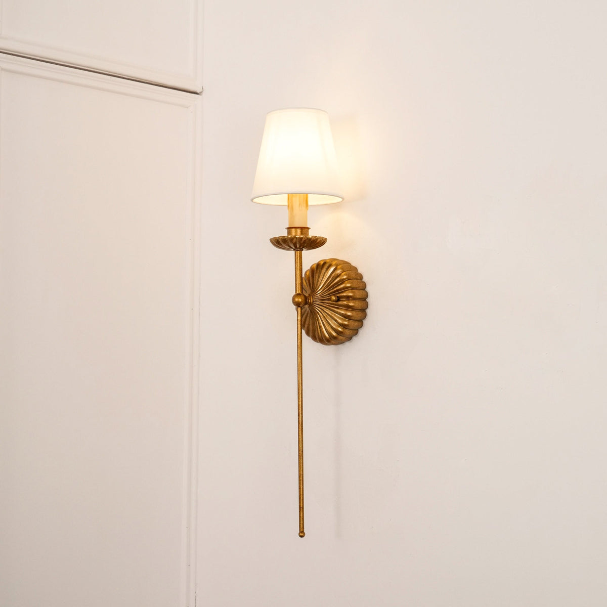 Antique Gold Leaf Backplate With Double Candle Wall Lamp