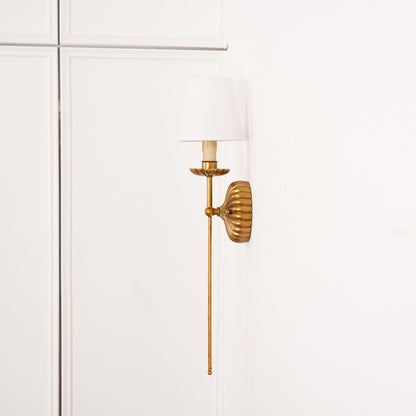 Antique Gold Leaf Backplate With Double Candle Wall Lamp