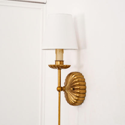 Antique Gold Leaf Backplate With Double Candle Wall Lamp