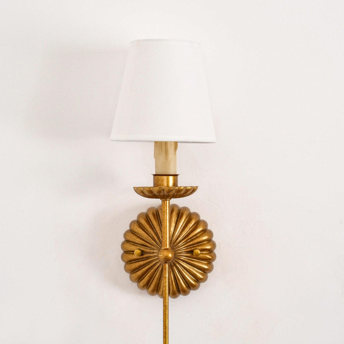 Antique Gold Leaf Backplate With Double Candle Wall Lamp