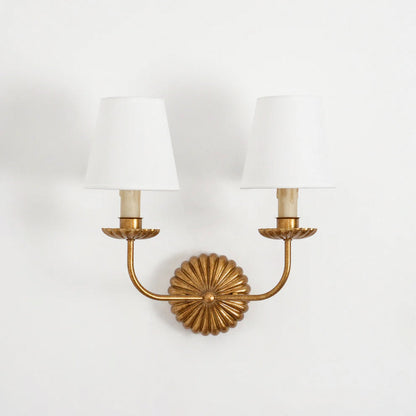 Antique Gold Leaf Backplate With Double Candle Wall Lamp