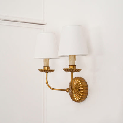 Antique Gold Leaf Backplate With Double Candle Wall Lamp