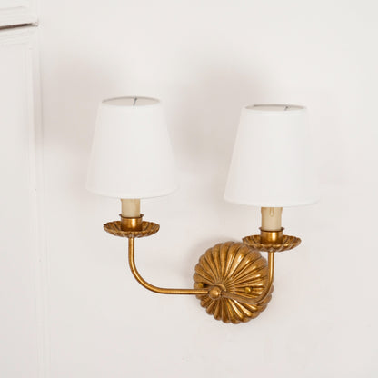Antique Gold Leaf Backplate With Double Candle Wall Lamp