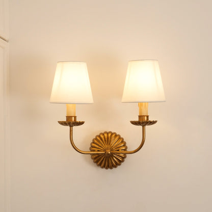 Antique Gold Leaf Backplate With Double Candle Wall Lamp