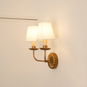 Antique Gold Leaf Backplate With Double Candle Wall Lamp