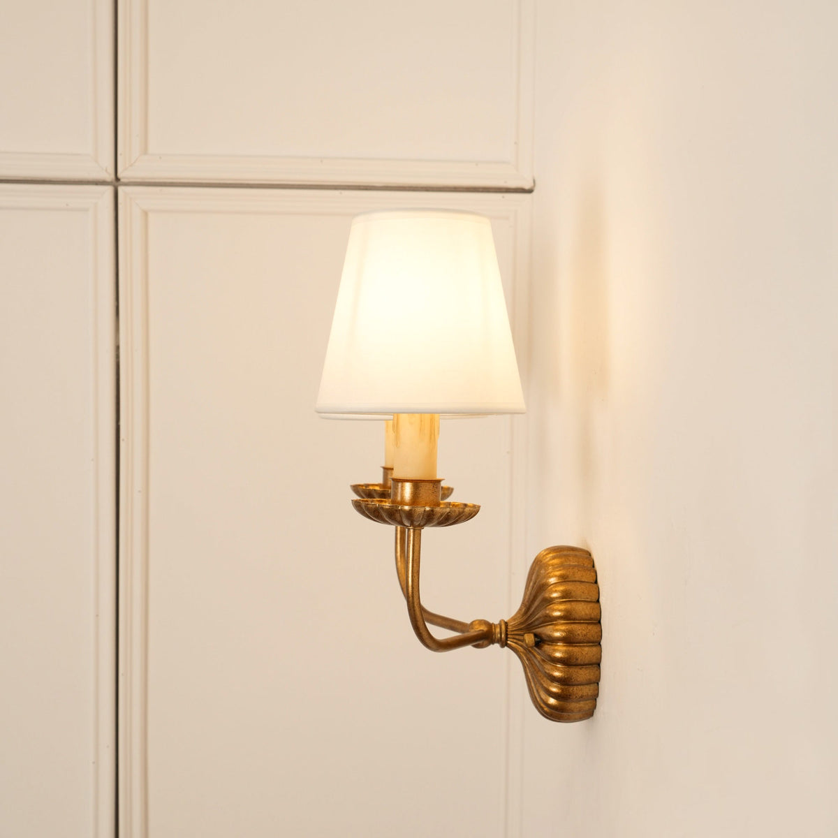 Antique Gold Leaf Backplate With Double Candle Wall Lamp