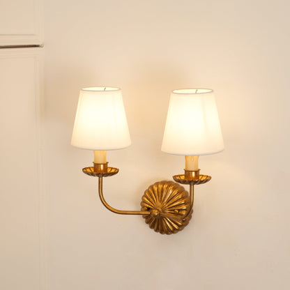 Antique Gold Leaf Backplate With Double Candle Wall Lamp