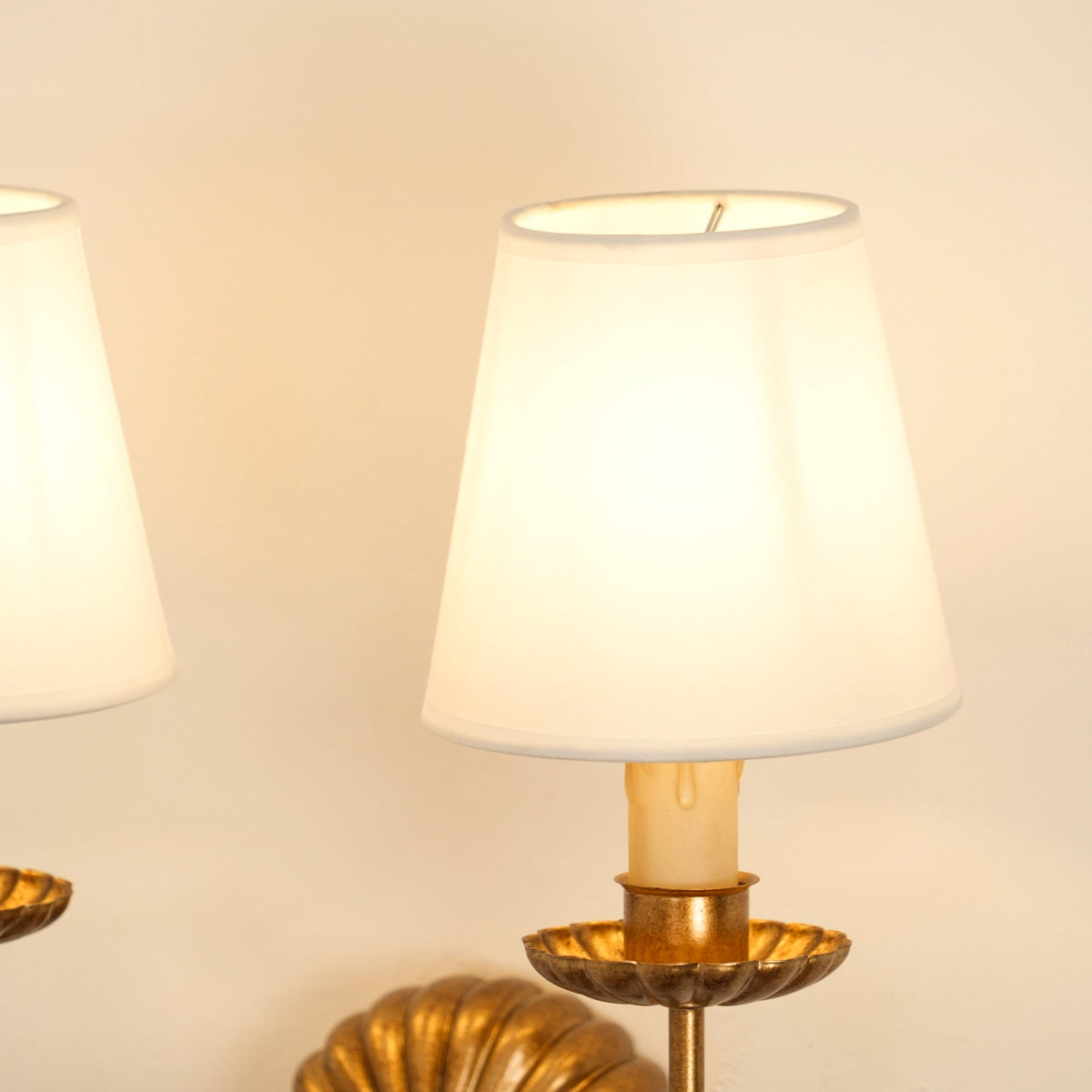 Antique Gold Leaf Backplate With Double Candle Wall Lamp