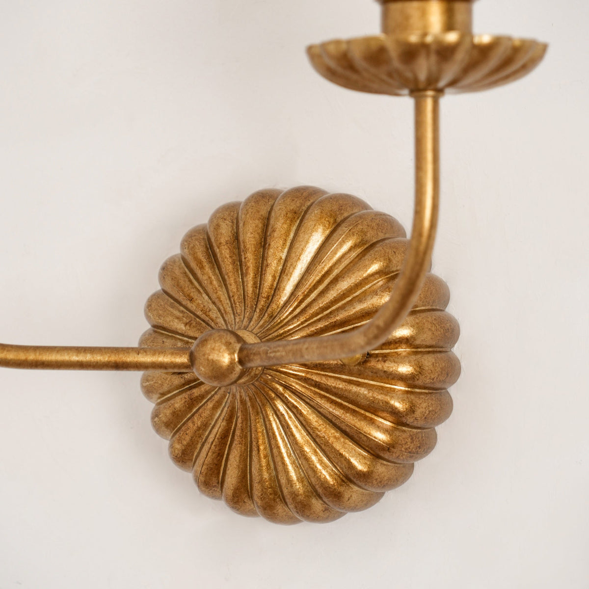 Antique Gold Leaf Backplate With Double Candle Wall Lamp