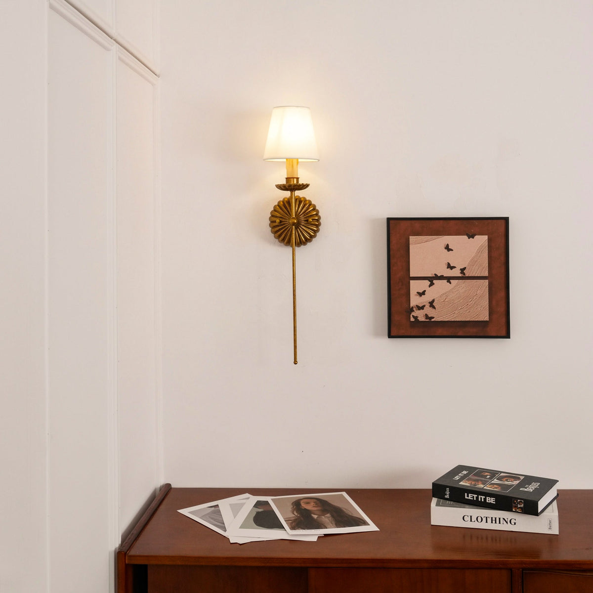Antique Gold Leaf Backplate With Double Candle Wall Lamp