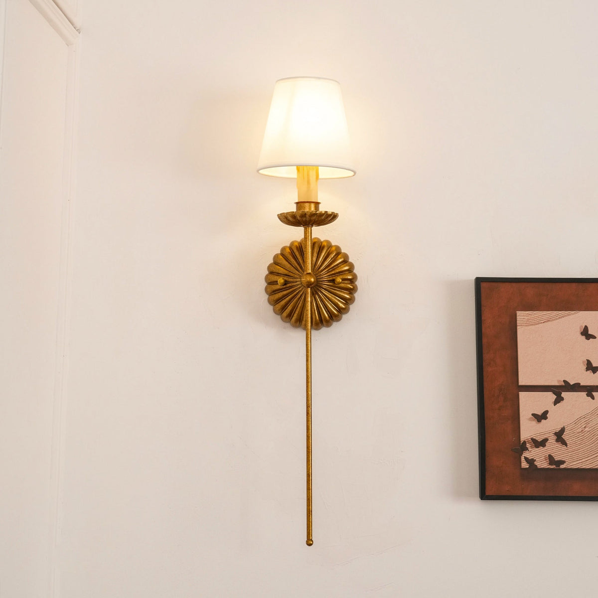 Antique Gold Leaf Backplate With Double Candle Wall Lamp