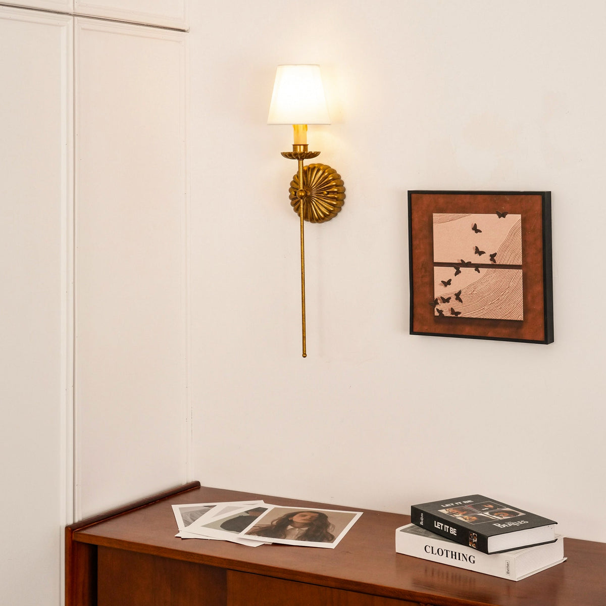Antique Gold Leaf Backplate With Double Candle Wall Lamp
