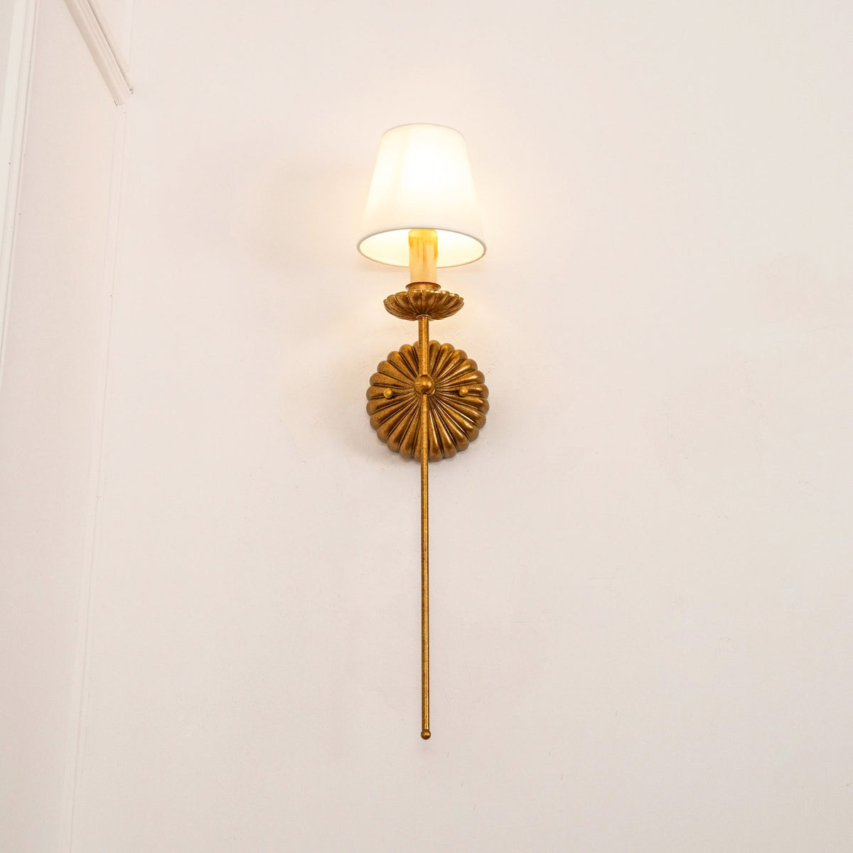 Antique Gold Leaf Backplate With Double Candle Wall Lamp