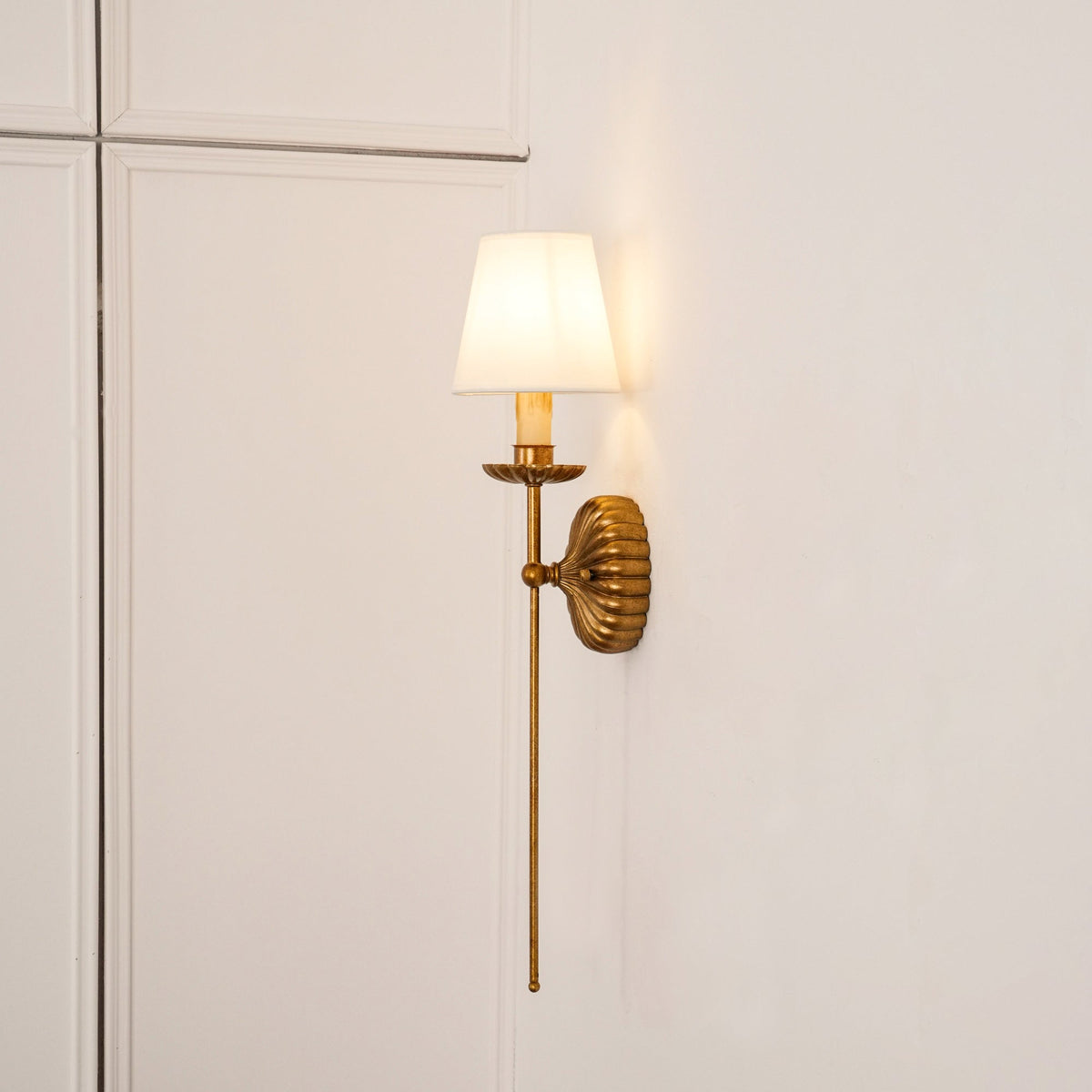 Antique Gold Leaf Backplate With Double Candle Wall Lamp