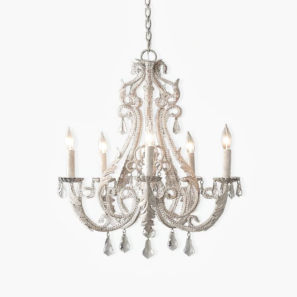 Chandelier With Candle Holder And Crystal Bead Pendant