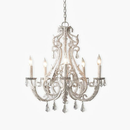 Chandelier With Candle Holder And Crystal Bead Pendant