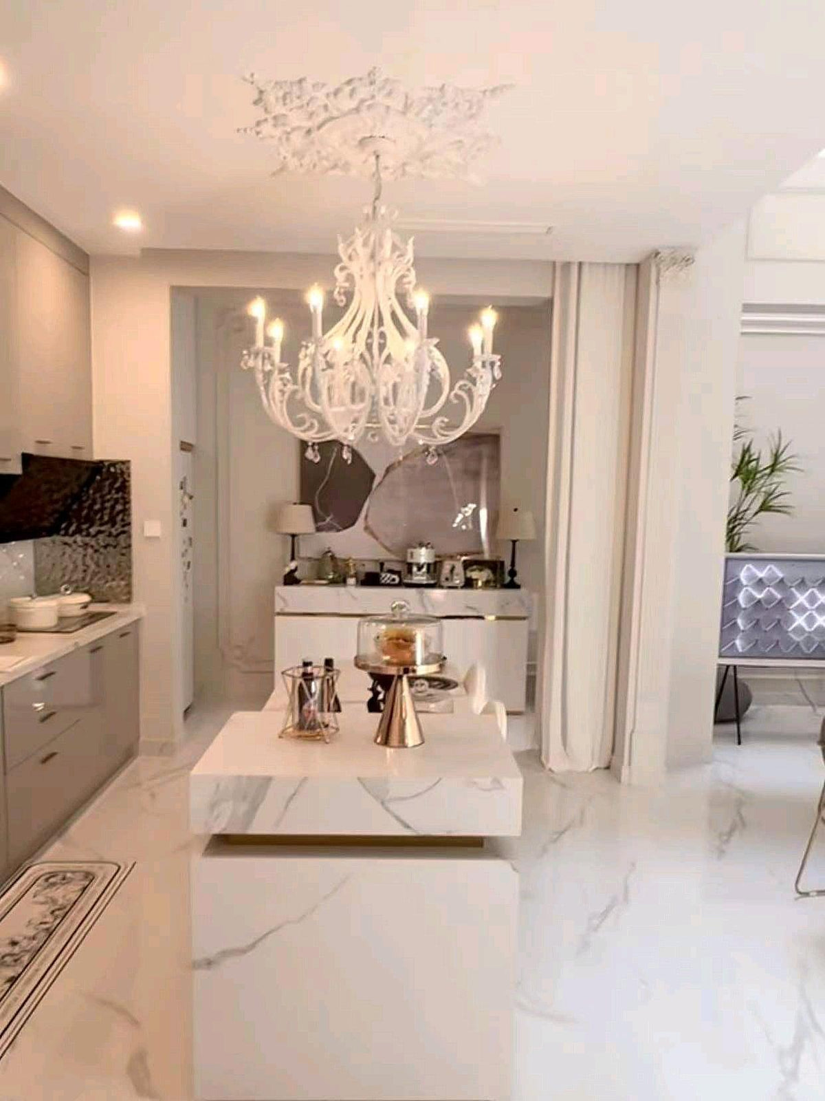 Chandelier With Candle Holder And Crystal Bead Pendant