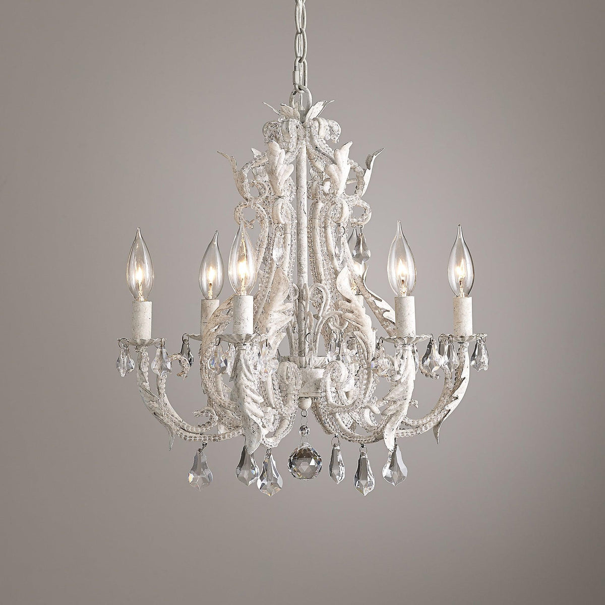 Chandelier With Candle Holder And Crystal Bead Pendant