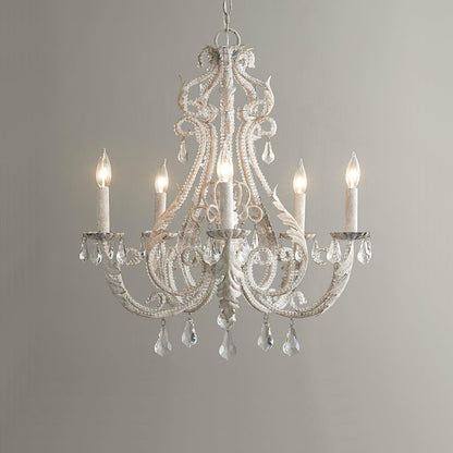 Chandelier With Candle Holder And Crystal Bead Pendant