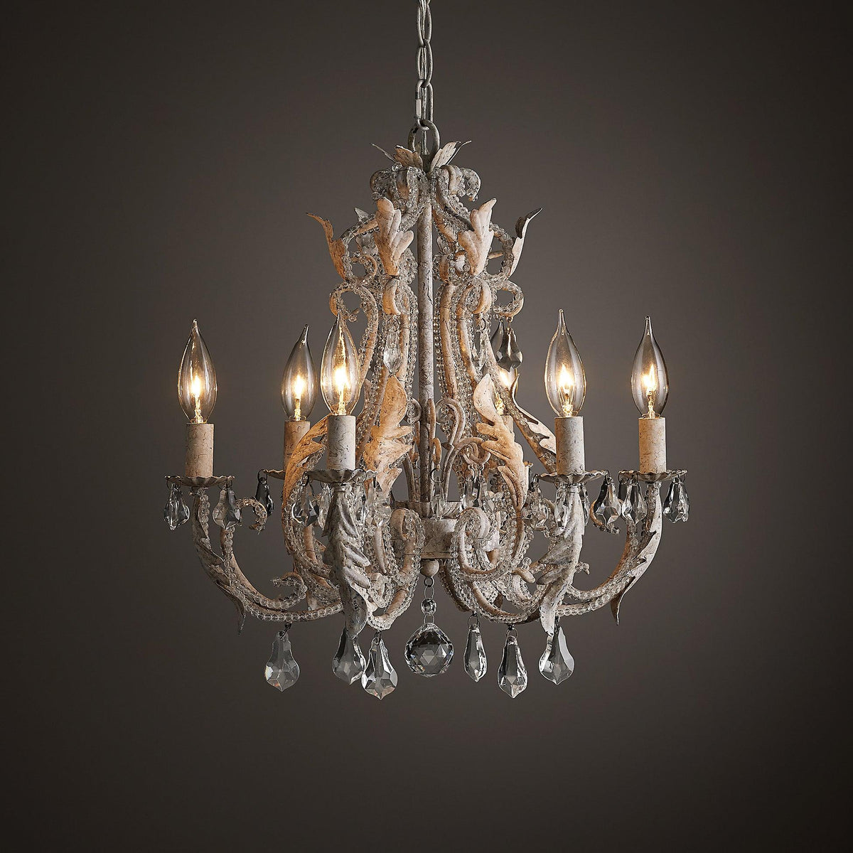 Chandelier With Candle Holder And Crystal Bead Pendant