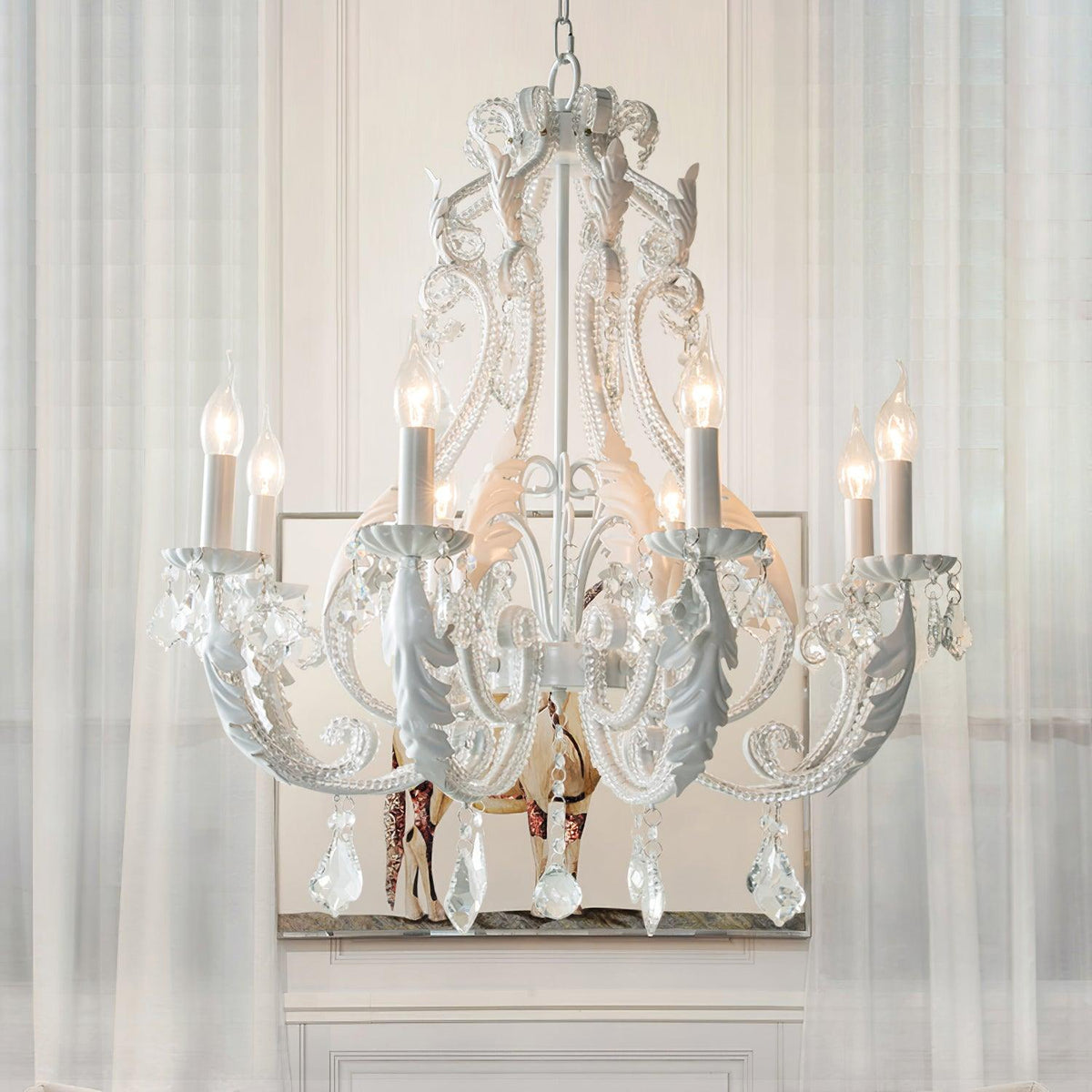 Chandelier With Candle Holder And Crystal Bead Pendant