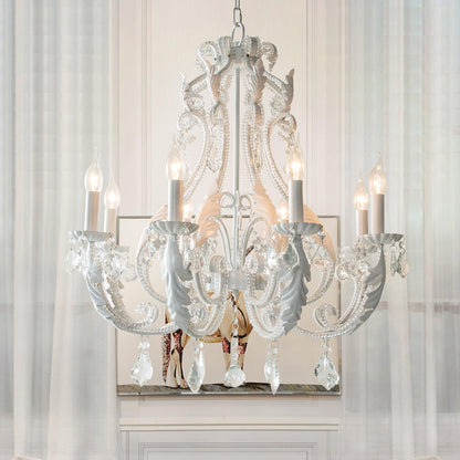 Chandelier With Candle Holder And Crystal Bead Pendant