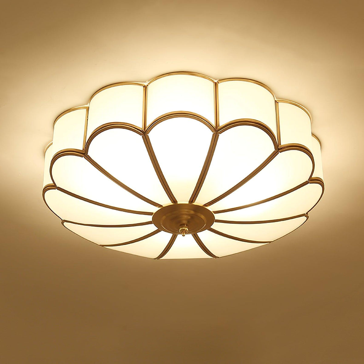 Brass Finish Frosted Glass Ceiling Light With Flower Shape