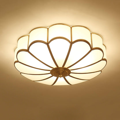 Brass Finish Frosted Glass Ceiling Light With Flower Shape
