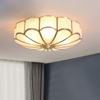 Brass Finish Frosted Glass Ceiling Light With Flower Shape
